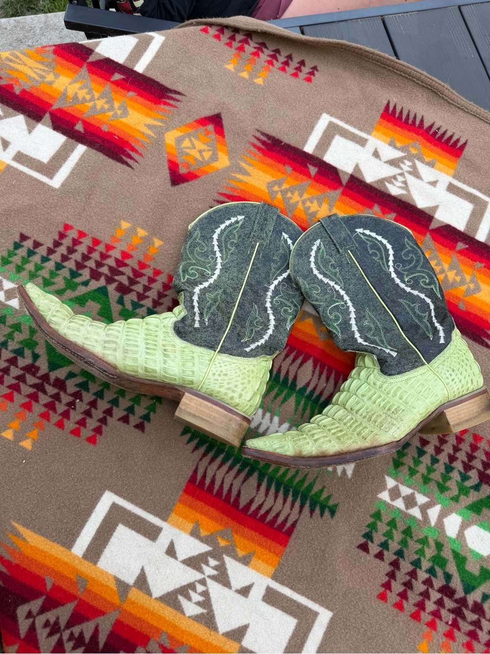 Lime Green Exotic Leather Cowboy Boots with Dark Gray Shaft